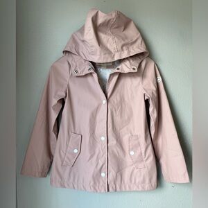 Michael Kors Girls Pink Hooded Rain Jacket Size 10/12 Ruffle Detail Snap Closure